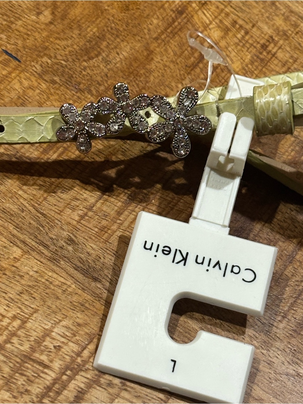 Calvin Klein Pale Lime Floral Crystal Belt